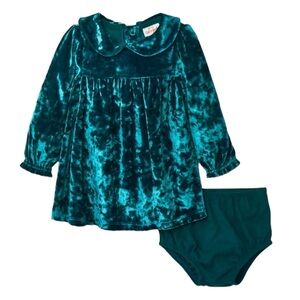 Cat & Jack Baby Girl's Forest Green Velour Dress and Diaper Cover Set
